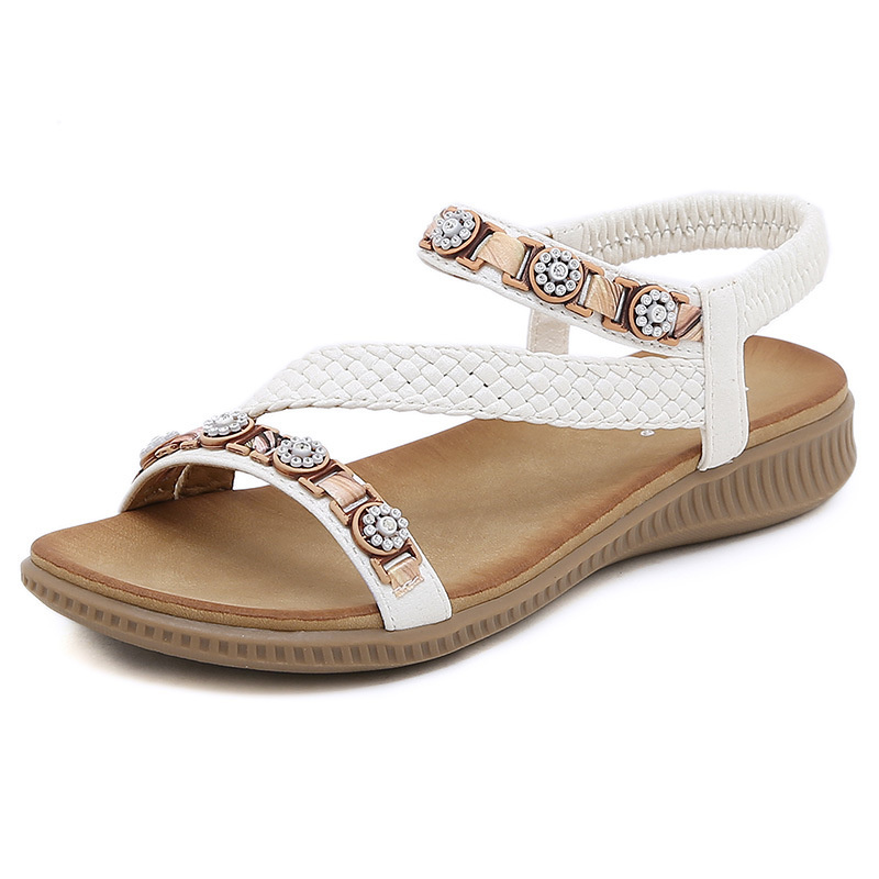 Bohemian Sandals GAI Women Slippers Wedge Gladiator Black Pink White Sandal Womens Elastic Beach Shoes String Bead Eur36-42 s