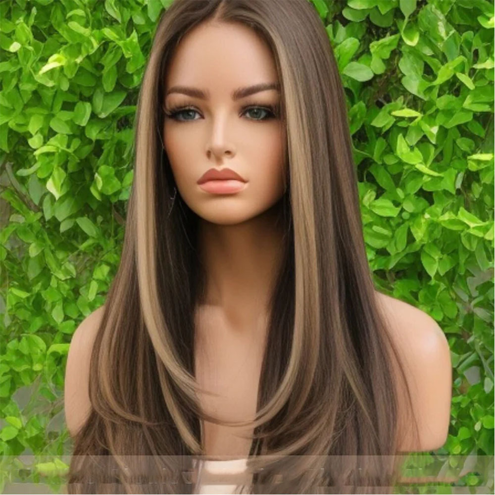 Highlight Brown Soft Long 26'' Straight Natural 5X5 Silk Base Je Human Wig Baby HD Lace European Hair Preplucked