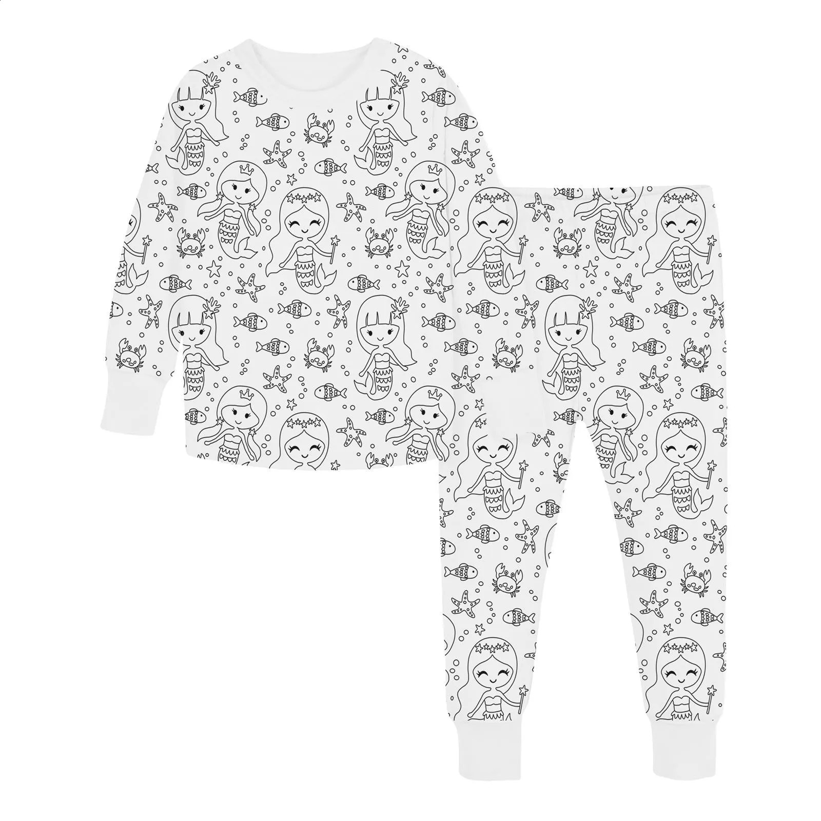 Winter clothing for young children and girls DIY hand-painted home clothing set colorful pajamas set boys and girls clothing for young children and gi