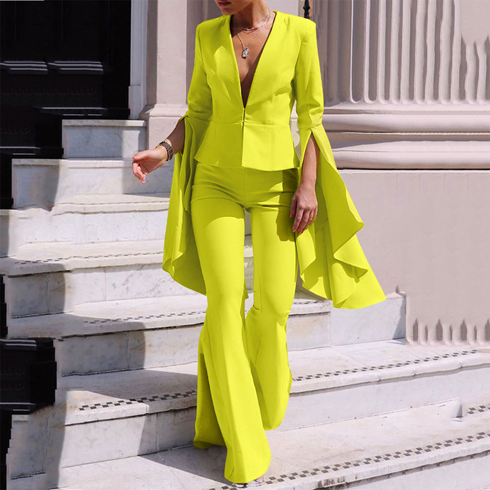 Womens Two Piece Pants VONDA Fashion Autumn Sets Women Sexy Lapel Button Up Suit High Waist Zipper Trousers Elegant Office Oversized 230209