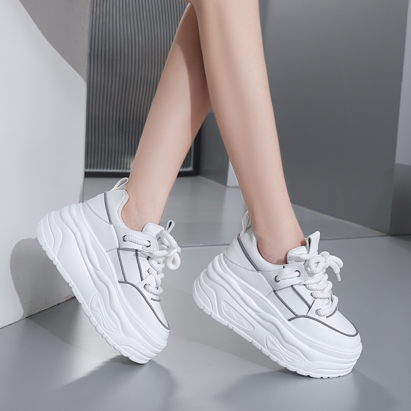 Women's 8cm High Heel Leather Women's Casual Shoes Platform Sneakers Comfortable Skateboarding Shoes Fashionable and trendy flat shoes