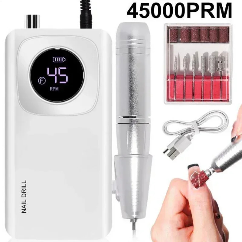 Original 45000RPM Professional Rechargeable Electric Nail Drill Machine Portable Cordless Nail File For Acrylic Gel Nails Remove 241118