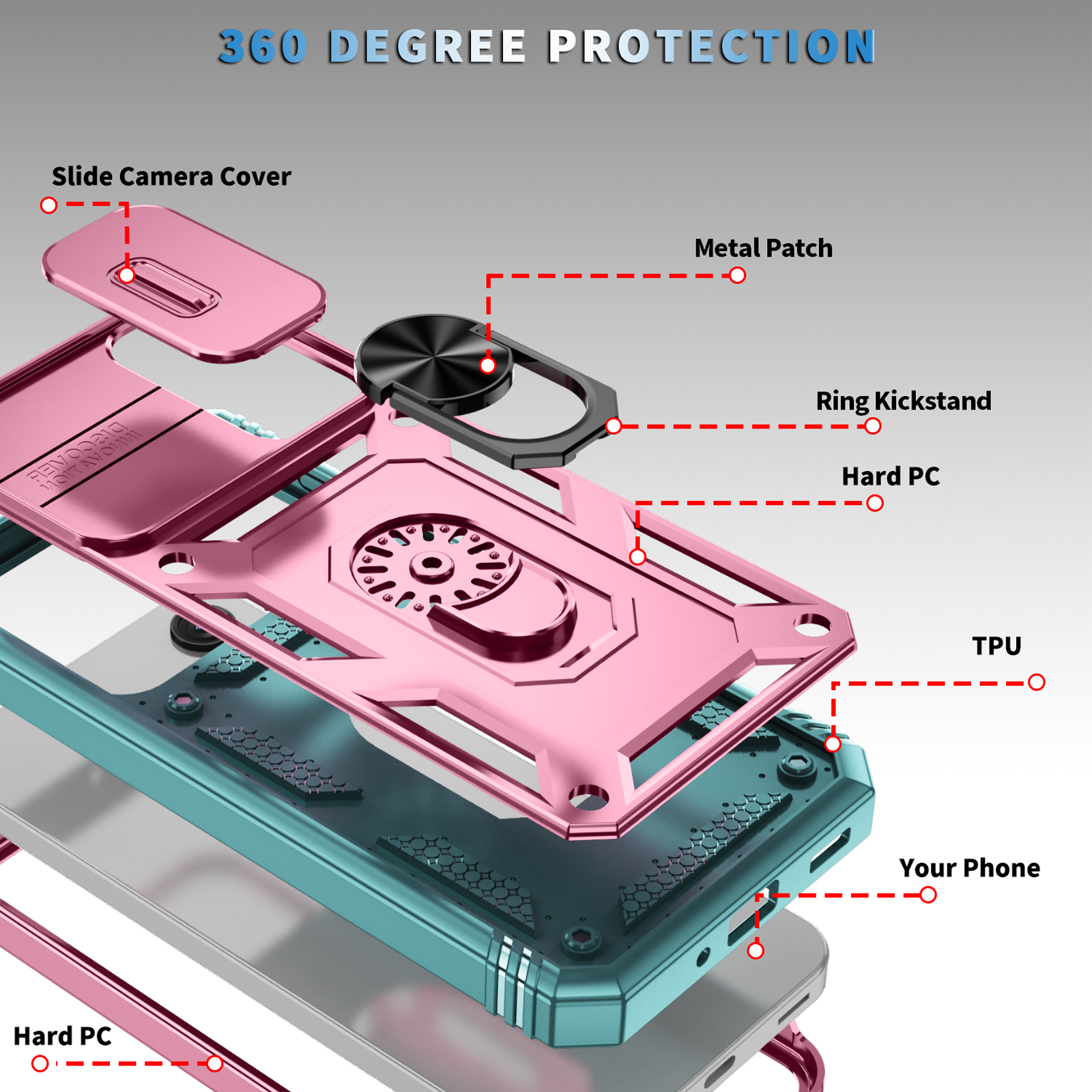 Military Grade 3 in 1 Silicone Hard Plastic Armor Rugged Cases Ring Stand Slide Camera Shockproof For Samsung S25 Ultra S24 FE S23 Plus A06 A16 A15 A2