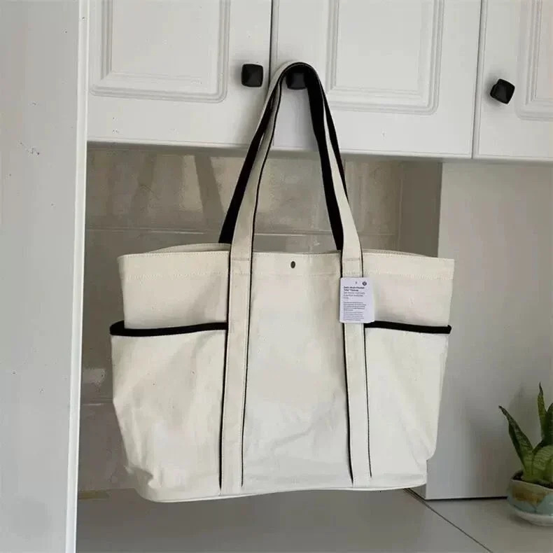 New Canvas Handbag Shoulder Tote Yoga Beach Bag Outdoor Sports Cotton Fabric Pleated BagVoyage