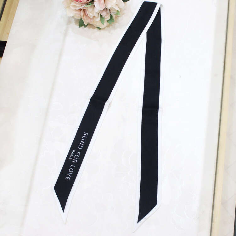 Korean version simple spring summer black and white binding bag, silk twill long scarf decoration, small scarf, women's ribbon belt
