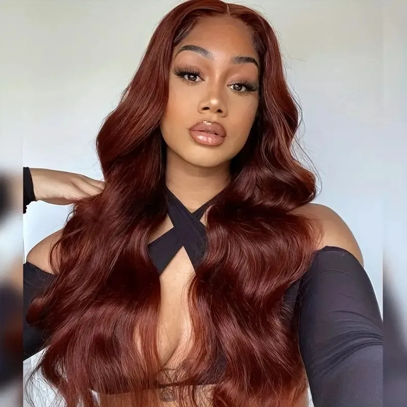 13x4 Reddish Brown Body Wave Hair HD Lace Front Wig 32 Inch Water Wave Lace Frontal Look Like Human Hair Wig 280Density For Women PrePlucked Naturally