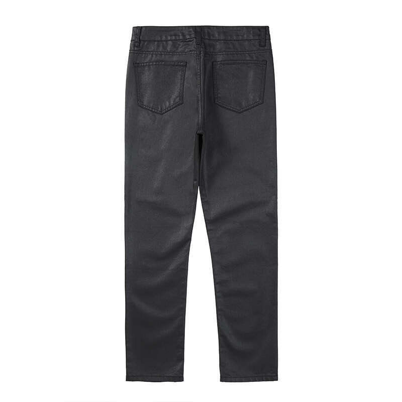 Haruku Black Jeans Men's Vibe Waxed Casual Trousers Straight Pockets Oversized Pencil Loose Hip Hop Mens Pants