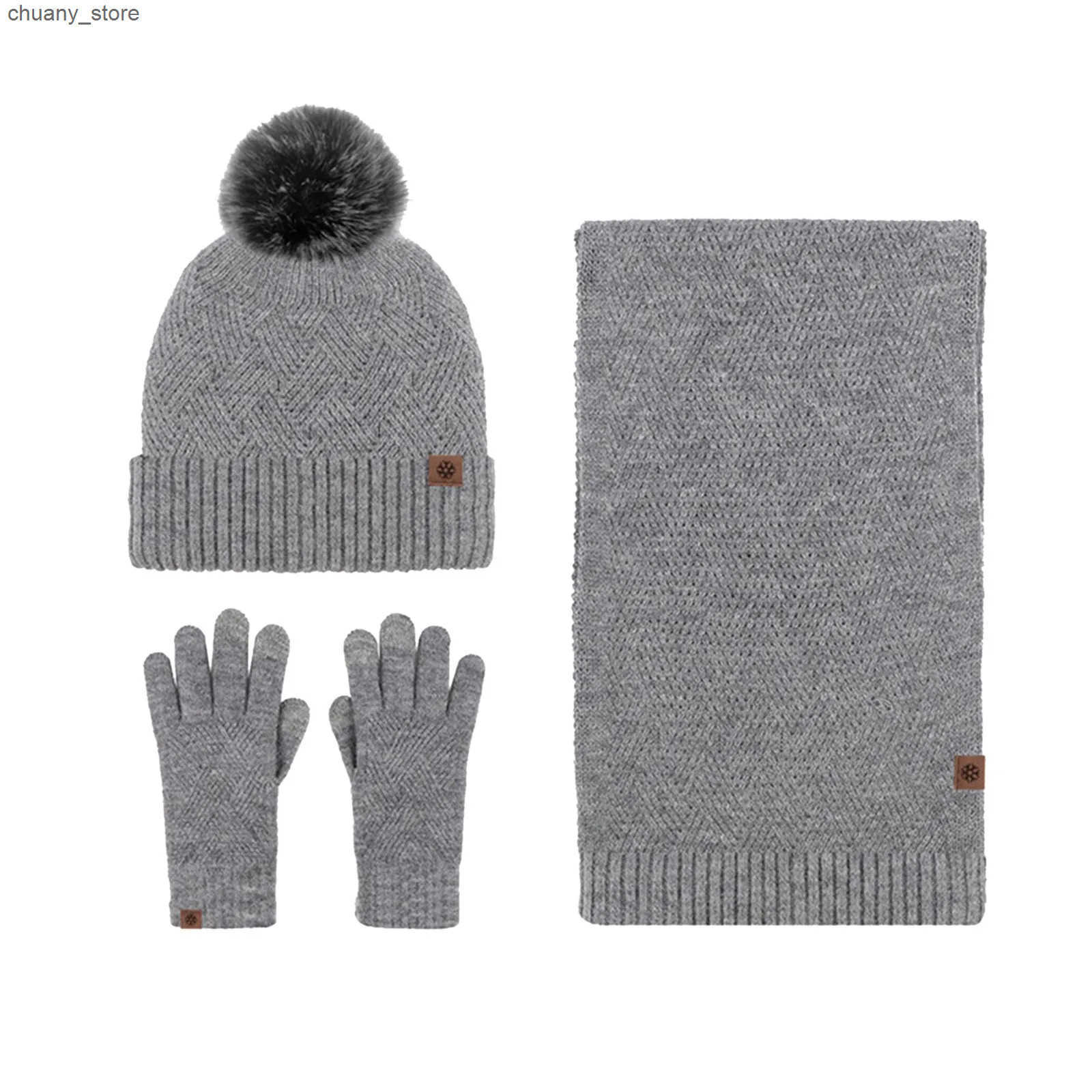 Hats Scarves Sets 3PC Set 2023 Winter Knitted Hat Scarf and Glove Set Womens Fashion Stay Warm Thick Soft Scarf Set Christmas Clothing Accessories L24