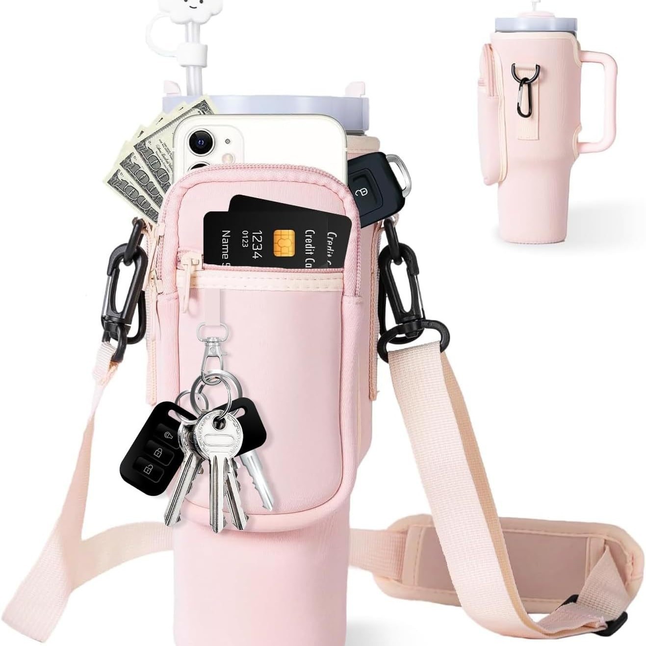 Stanley Cup Accessories 40 oz Water Bottle Carrier Bag with Phone Pocket for Stanley Tumbler Holder with Strap