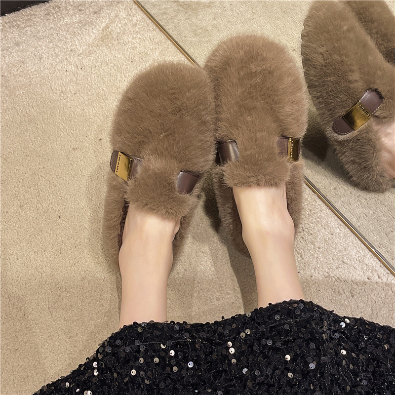 fur winter 2024 rabbit 4dba7 flats women cotton padded moccasins shoes female slip on loafers warm furry creepers