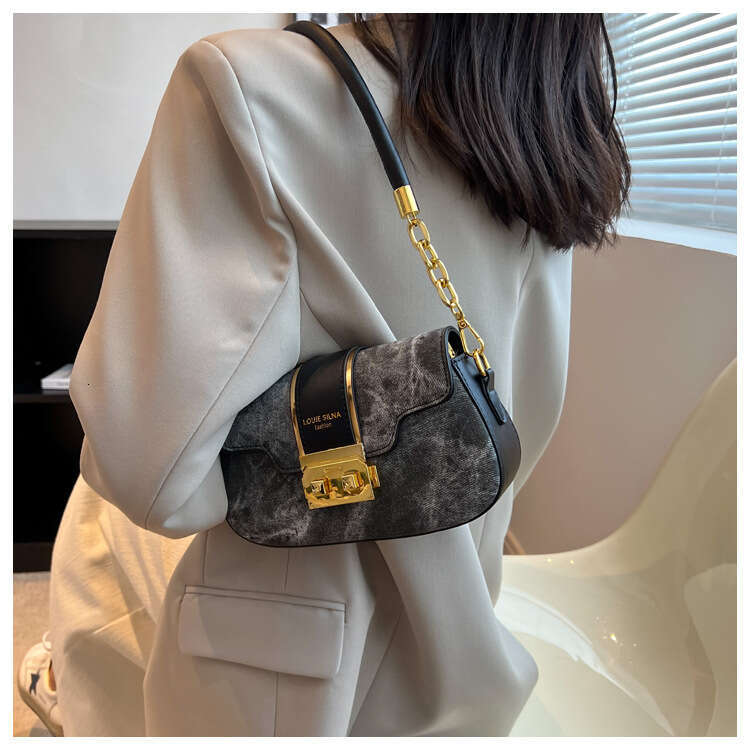 Women Shoulder Denim Fabric New Texture Casual Lady Underarm Bag Retro Fashion Small Flap Female Handbag