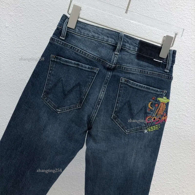 Women's Jeans Mother Autumn Winter High-waist Embroidery Micro-flare Cropped