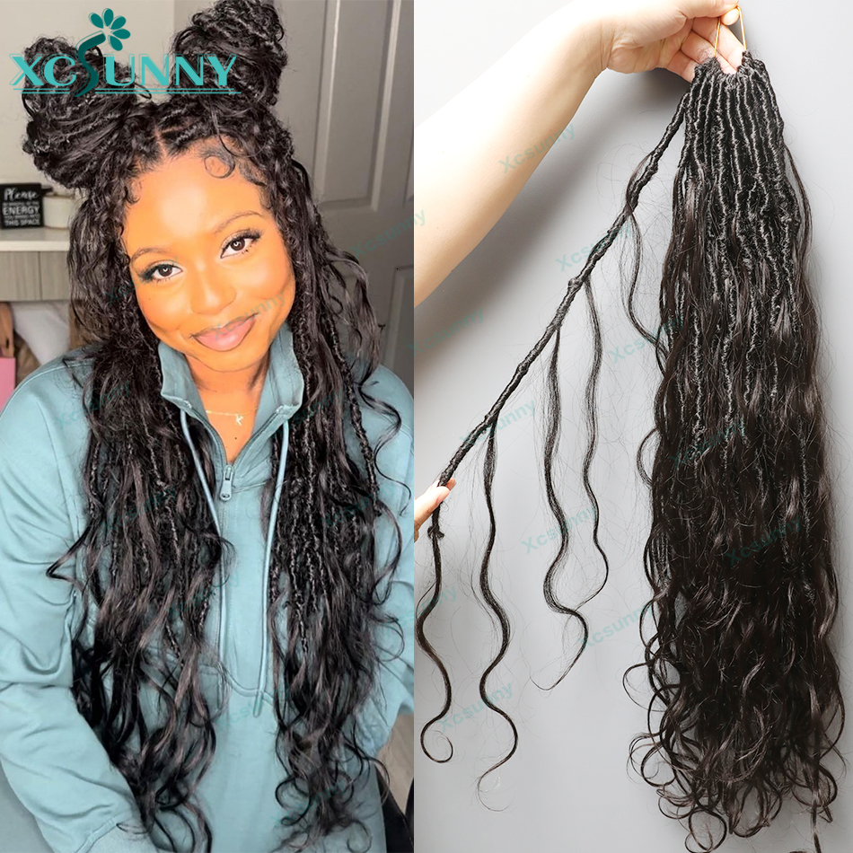 Curls Human Hair Knotless Pre Looped Crochet Boho Locs With Curly Ends Body Wave