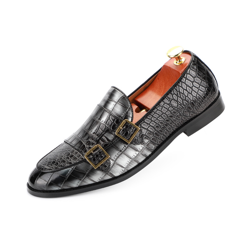 Casual Men's Business Shoes Crocodile Grain Leather Mens Classic Buckle Monk Loafers Moccasins Men Driving Party Wedding Flats 3f09