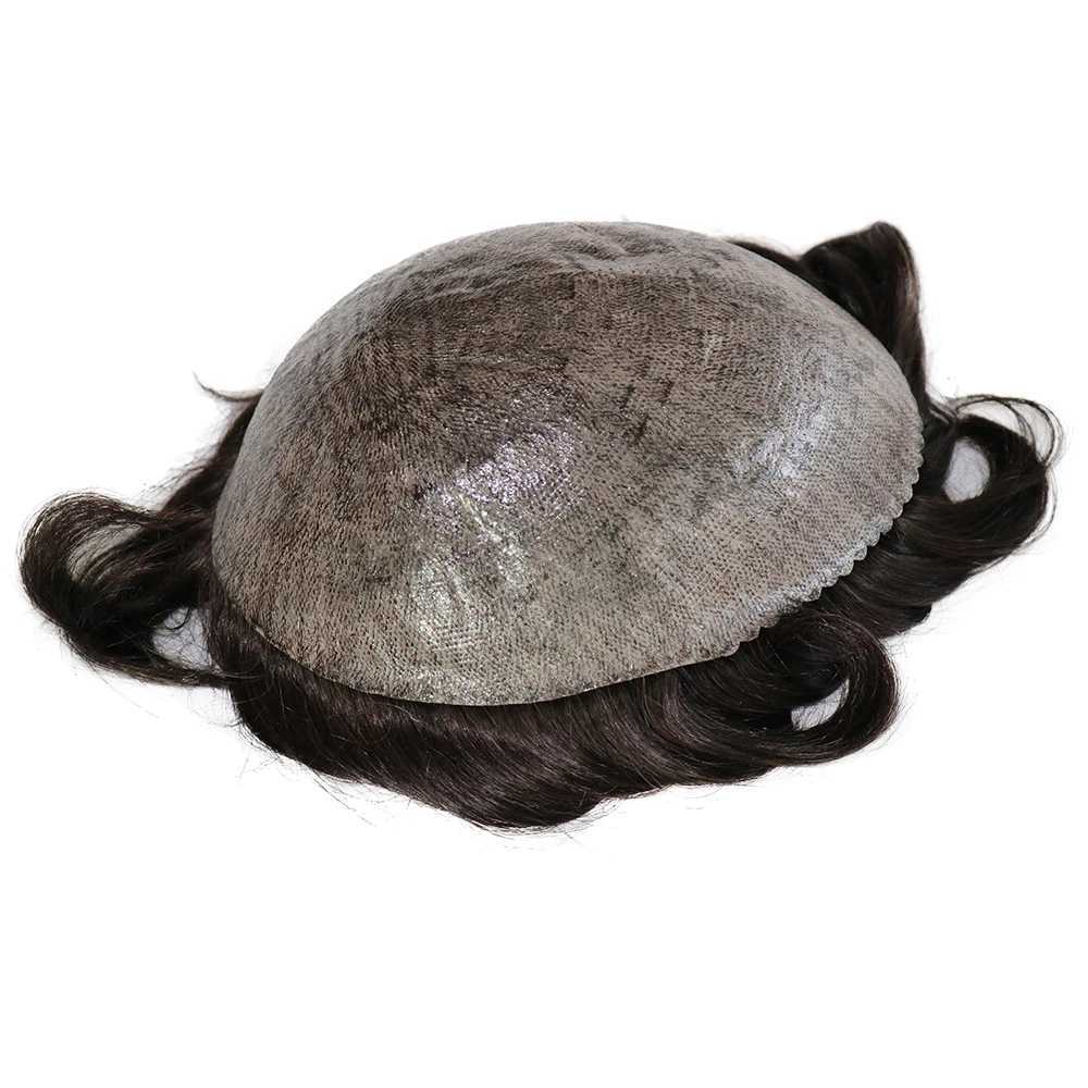 Super durable thin male wig 100% synthetic hair gray black 1B80 mens Toupee natural hair line full skin Pu system Capillary Thesis W241118