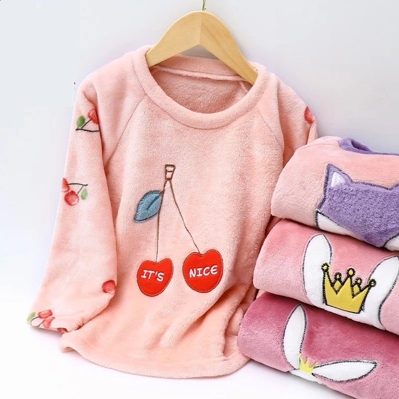 Winter childrens plush pajamas warm flannel youth pajamas boys and girls casual wear coral fleece childrens pajamas 241118