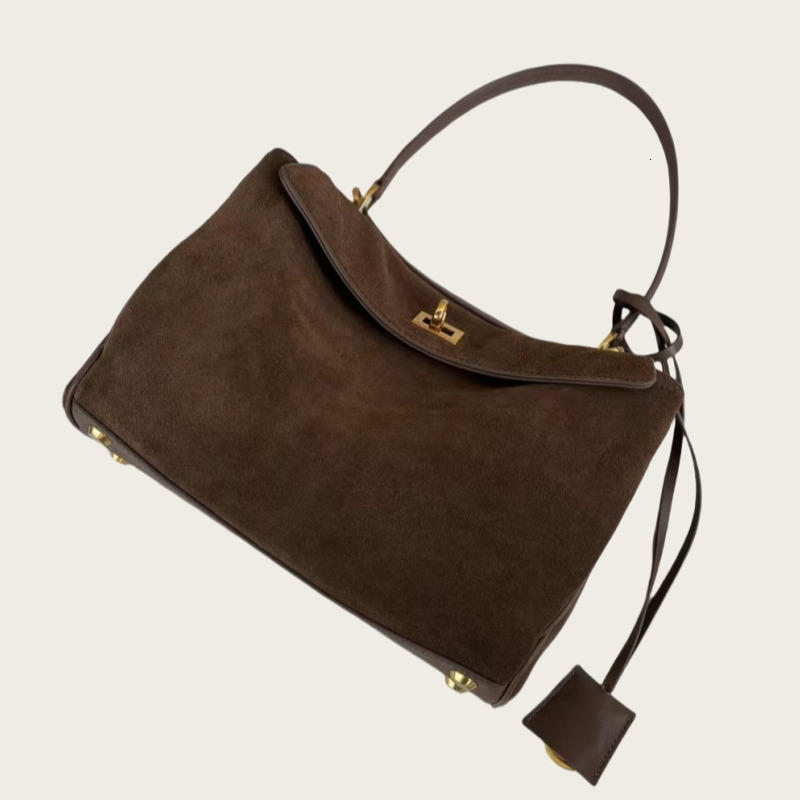 New Autumn And Winter Genuine Suede Leather Tote Bag, Women's Handbag Casual Shoulder Crossbody Bag Check