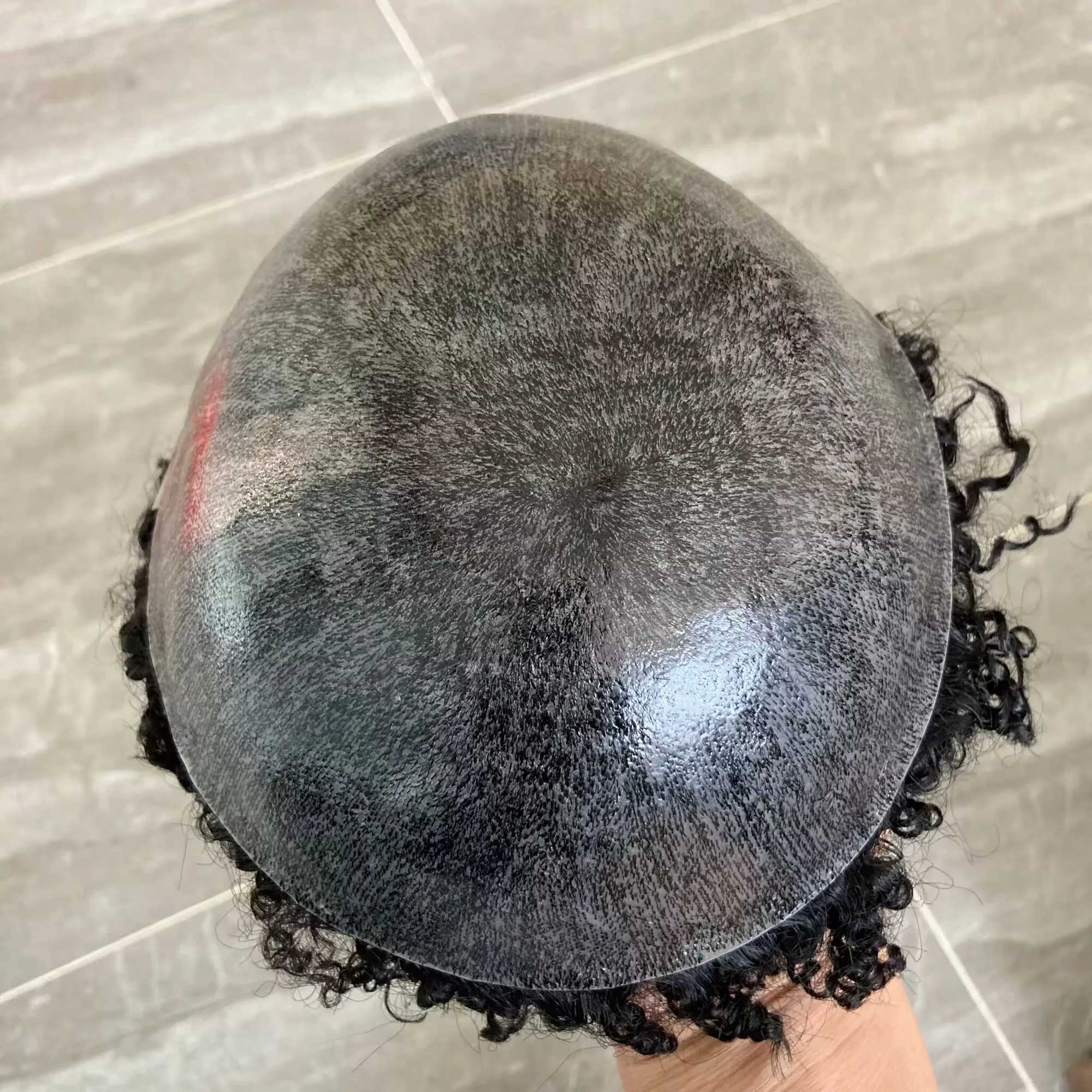 8mm African curly natural Toupee mens hair PU bottom Toupee black mens hair wig M241118