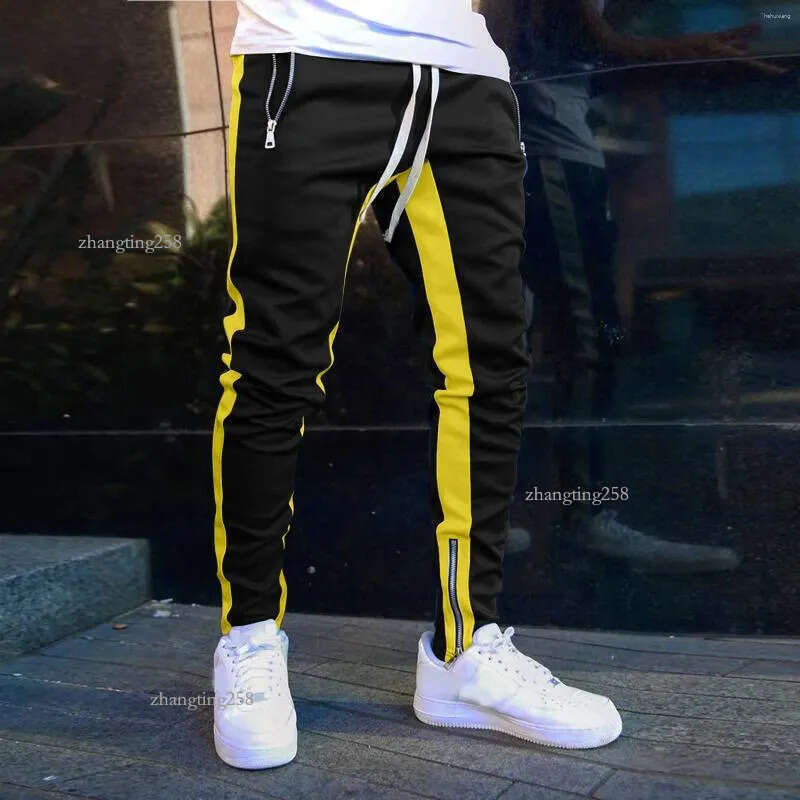 Men's Pants Men Jogger Fitness Slim Gym Long Sweatpants Contrast Colors Elastic Waist Drawstring Breathable Autumn Trousers 2024