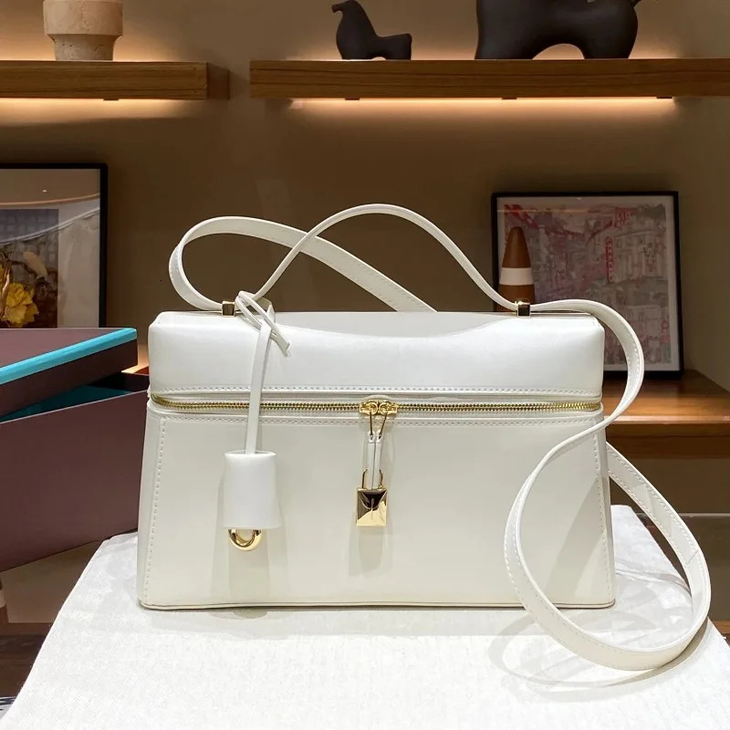 New 27Cm Lunch Box Women's Shoulder Cross Arm Lower Bag, Double-Layer Cowhide Fashionable Crossbody Bag