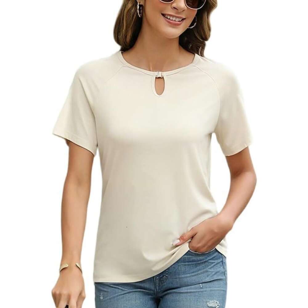 2024 New Women's Solid Color Fashion Casual Round Neck Short Sleeved T-shirt F41826
