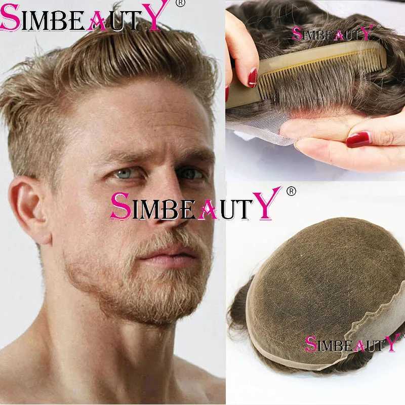 Golden brown durable Q6 bleached knot breathable invisible lace mens wig gray black 1B40 1B65 artificial hair Toupee Prosesi M241118