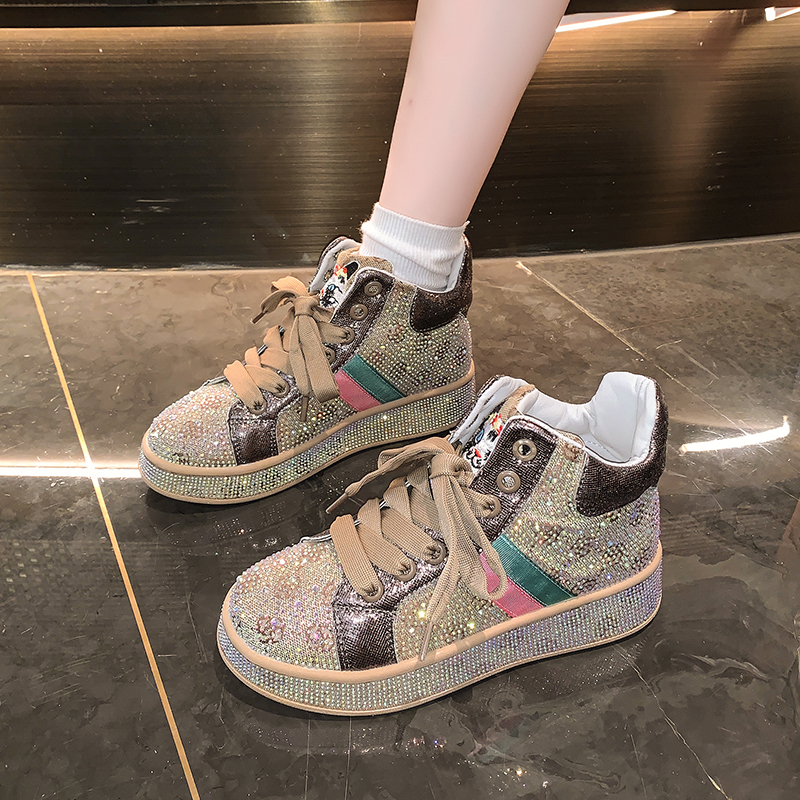 Designer Shiny Sequins Chunky Platform Sneakers Women Breathable Lace Up Height Increase Shoes Woman Fashion Cute Pink Sneakers Luxury high-quality fl