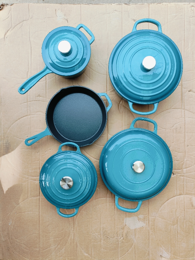 Cast iron enamel pot set of 5-7 pieces enamel milk pot stew pot frying pan seafood pot X240919