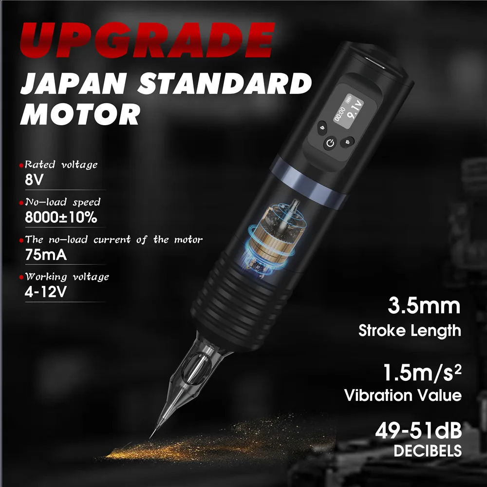 Professional Tattoo Machine Pen Kit Wireless LED Digital Display 1500mAh Battery with Hybrid Ink Cartridge Needle Suitable for Tattoo Artists 241118