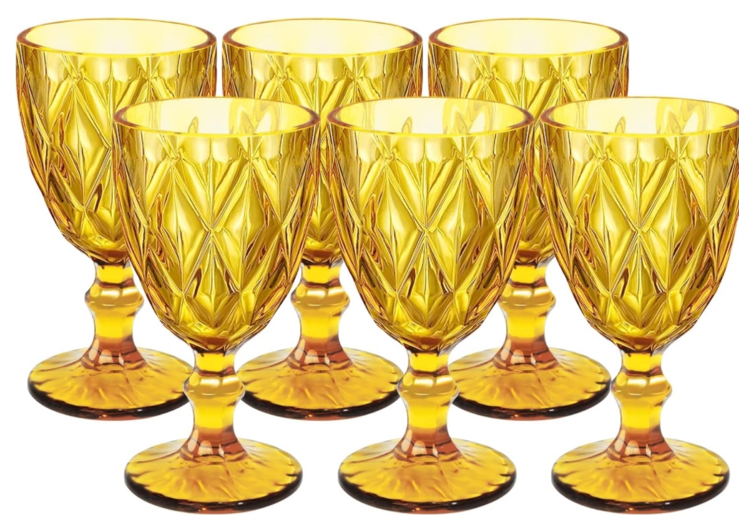 Amber Wine Vintage Drinking Glasses Colored Glassware Water Goblets Bulk Pretty Cups