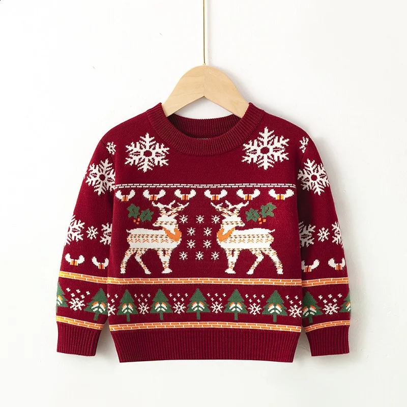 Christmas Knit Sweater Winter Kids Cartoon Print Pullover Autumn Boys Girls Cotton Warm Knitwear 26 Years 251027