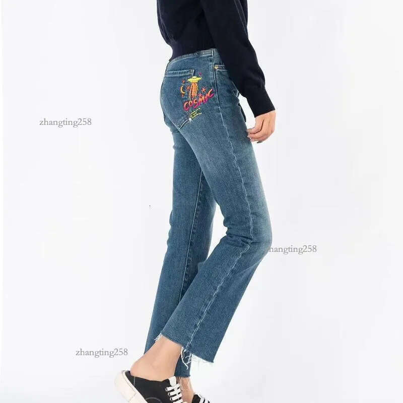Women's Jeans Mother Autumn Winter High-waist Embroidery Micro-flare Cropped