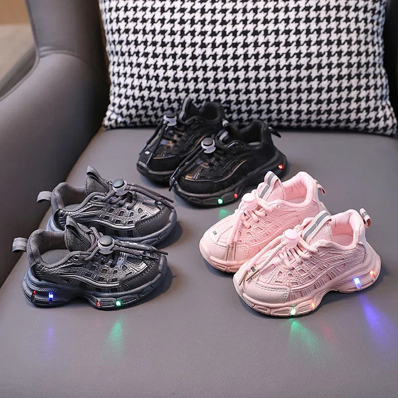 Light Girl Pink Childrens Sports Shoes 16 Years Old Baby Boy tennis Autumn Kids Casual LED Sole G09142 241118