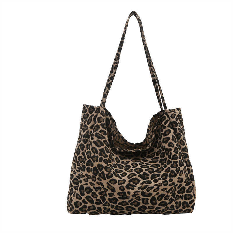 2024 New Large Capacity Lazy Leopard Pattern Single Shoulder Bag Ins Relaxation Art Japanese Korean Practical Canvas Bag for Women