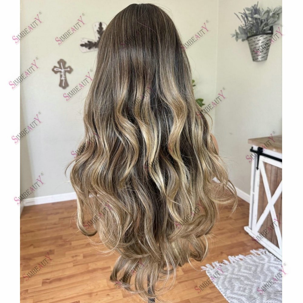 Brown Highlight Blonde U Adjustable Natural Body Wave 1*4 Size V Part Wig Human Hair Easy Wear For Women