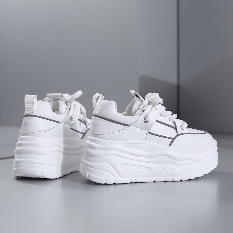 Women's 8cm High Heel Leather Women's Casual Shoes Platform Sneakers Comfortable Skateboarding Shoes Fashionable and trendy flat shoes