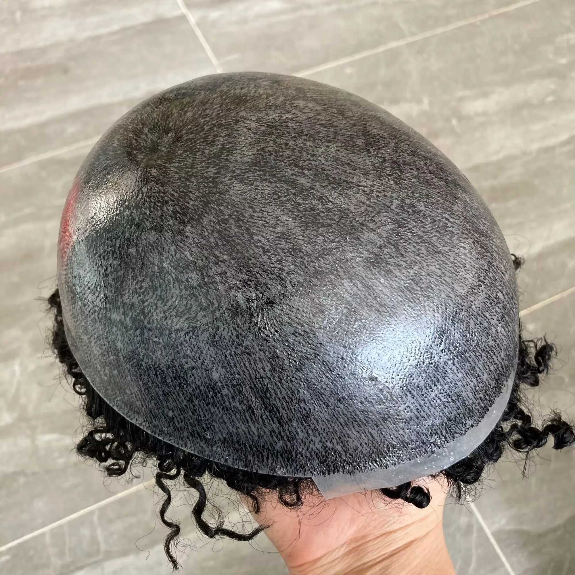 8mm African curly natural Toupee mens hair PU bottom Toupee black mens hair wig M241118