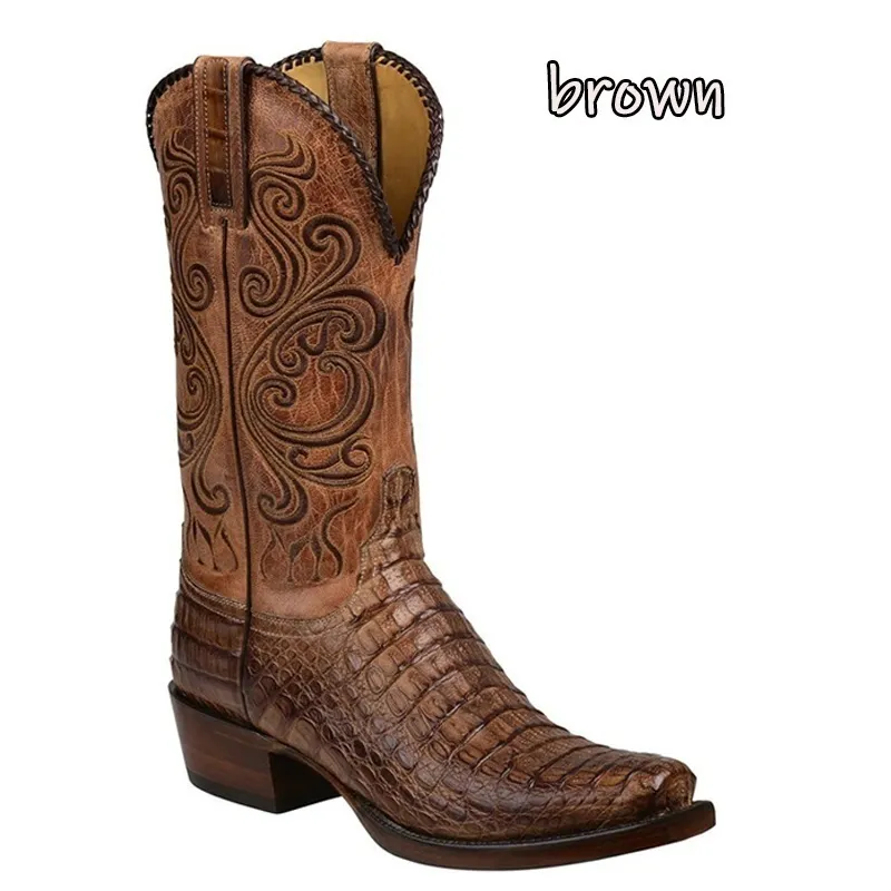 3 Color Fashion Men Women Retro Embroidered Cowboy PU Western Square Toe Boots Plus Size 3448 220720 241119