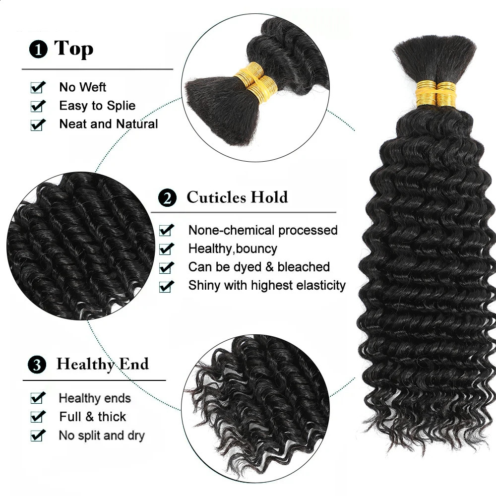 Human Braiding Hair 100g Deep Wave Human Hair Bulk for Braiding No Weft Curly Human Hair Extensions for Boho Braids 241118