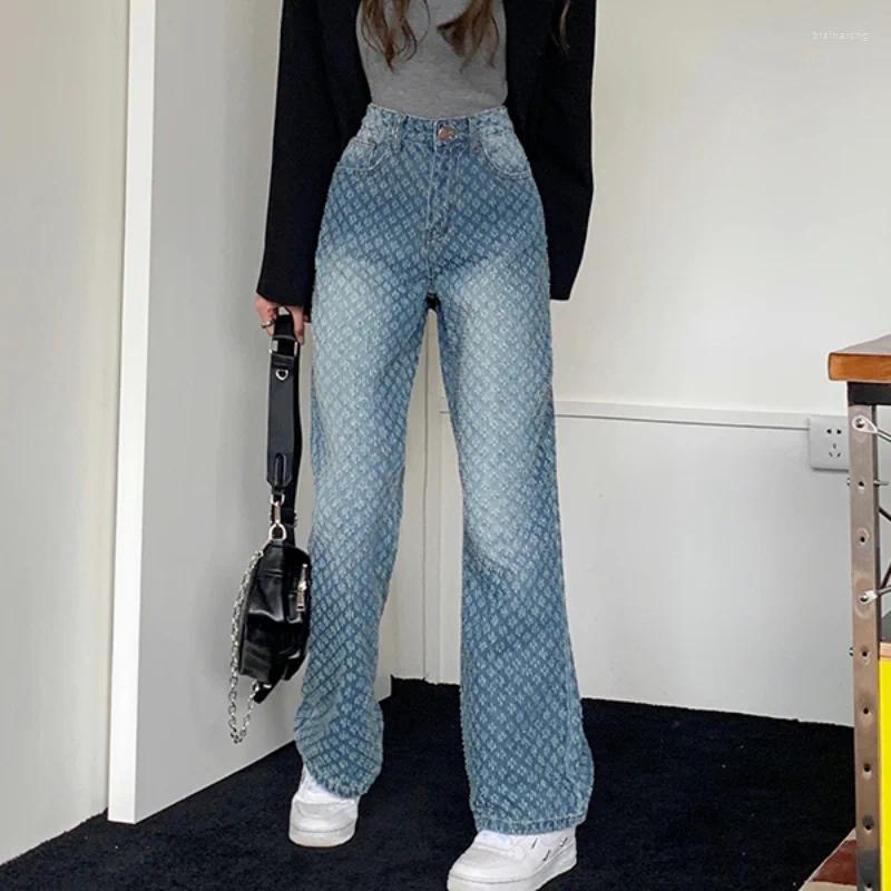 Women's Jeans Vintage Blue Straight Leg Women Ripped Streetwear Soft Denim Pant Female High Waist Korean Fashion Chic