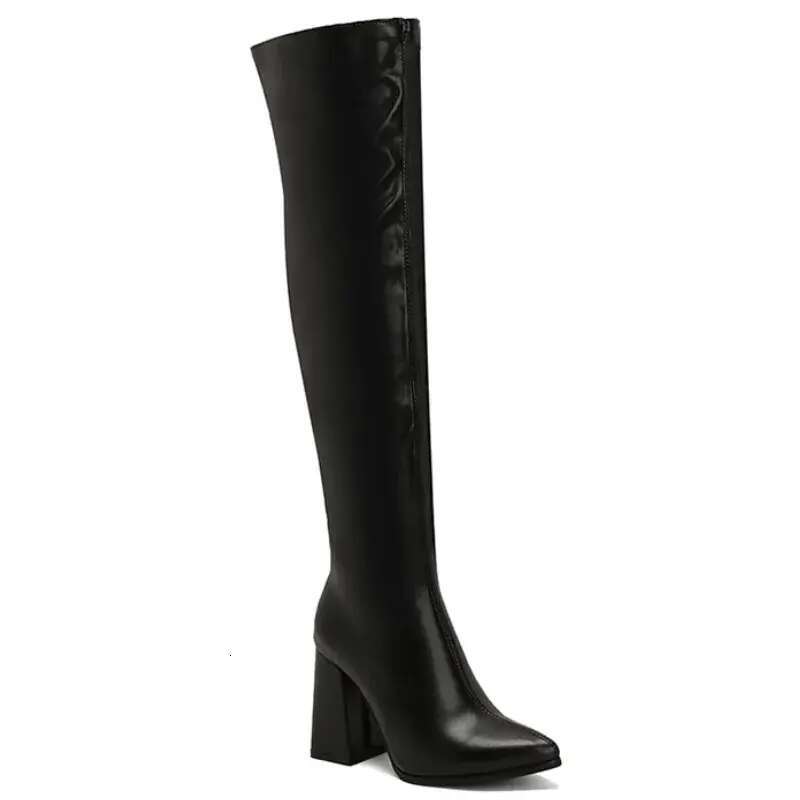 Thigh Boots Women Winter Fashion Black White Over the Knee High Boot Ladies Block Heels Zipper Party Shoes Large Size 39e4