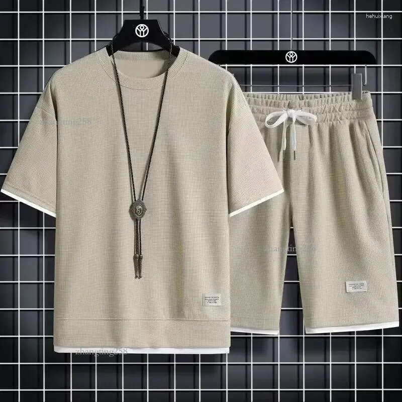 Men's Tracksuits Casual Sport Suit Loose Fit Short Sleeve Shorts 2024 Summer Trendy High Street Fashionable Set