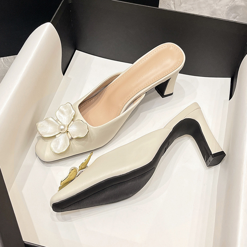 061b4 Crystal buckle wer Designer pumps woman mules ral thin high heels shoes women small square toe sgback slip on tacones taces
