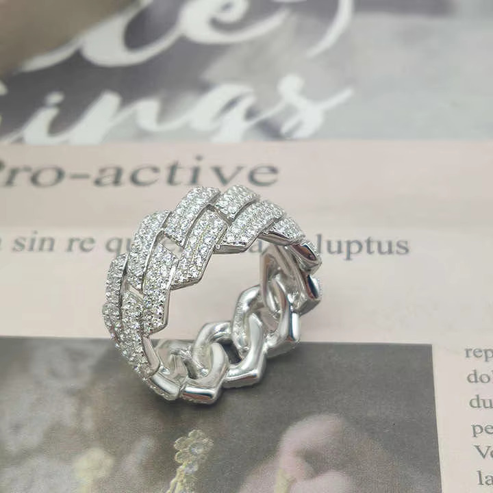 Custom Wholesale Price Full Moissanite Jewelry Cross 925 Silver Iced Out 2row Diamond Cuban Rings Hip Hop Ring of Men