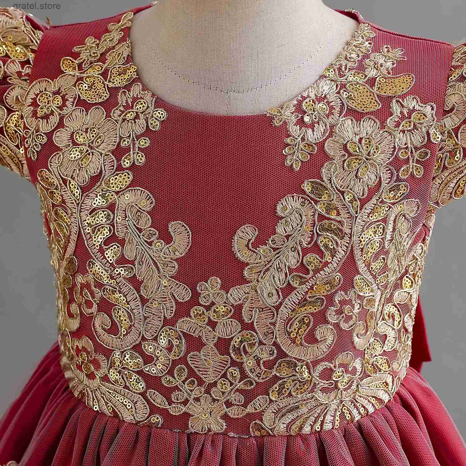 Girl's Dresses Embroidery Elegant Kids Princess Dress for Girls Birthday Party Prom Gown Vintage Court Lace Evening Dress Christmas Girl Dresse