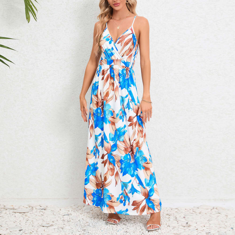 2024 Summer Women's New Instagram Fashionable and Sexy Hanging Strap, Off Back Slim Fit, Slimming Dress, Long Dress F41829