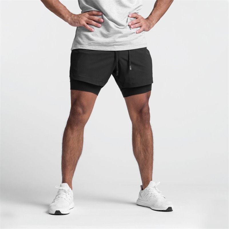 lu Fitness Shorts Men Double-Layer Sports Running Invisible Open-Seat Sex Pants Quick-Dry Pants Multi-Pocket Lace 5 Points Shorts FJ-DK-11