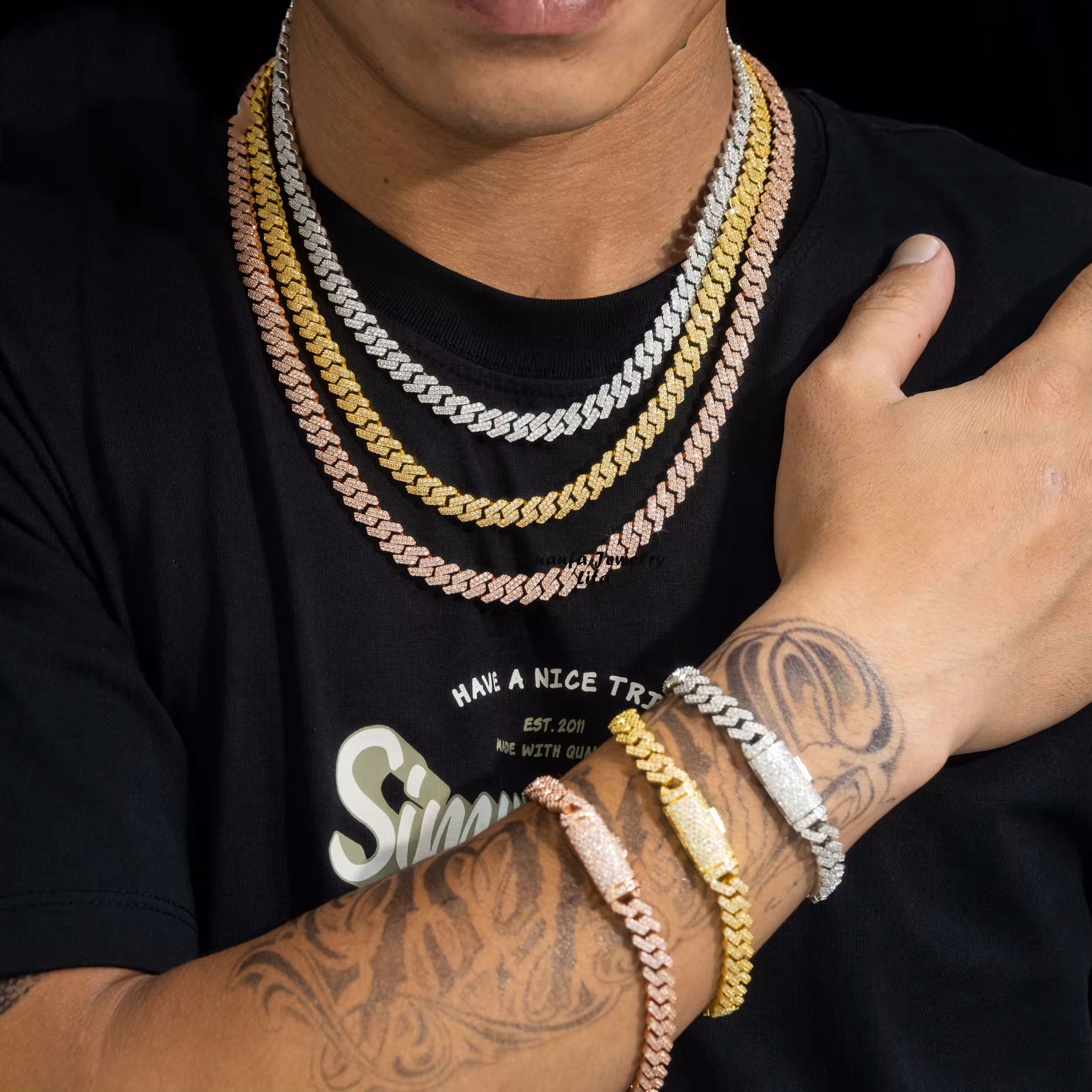 Designer cuban k chain necklace for men women plated gold sier wide 12mm 14mm moissanite dia hip hop mens jewelry personalize choker good