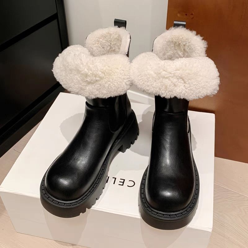 New lamb wool soled snow women winter s high heels cotton shoes winter wool thick fur warm anti slip short boots designer snow boots