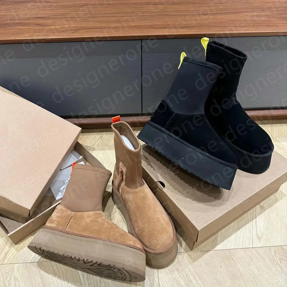 W Classic Dipper Tasman Platform boots DIPPER Chestnut Fur Slides Sheepskin Classic Ultra Mini women Snow boots Winter plush and thick cotton shoes